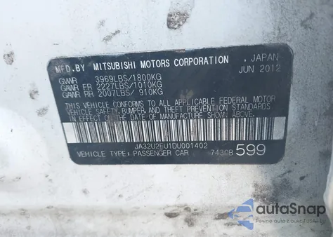 2013 Mitsubishi Lancer Es z USA, uszkodzony, nr VIN JA32U2FU1DU001402